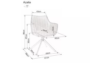 Scaun dining rotativ AZALIA Velvet, gri deschis/negru, stofa catifelata/metal, 61x58x86 cm - imagine 5