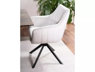 Scaun dining rotativ AZALIA Velvet, gri deschis/negru, stofa catifelata/metal, 61x58x86 cm - imagine 2