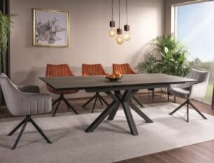 Scaun dining rotativ AZALIA Velvet, gri deschis/negru, stofa catifelata/metal, 61x58x86 cm - imagine 4