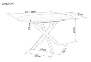 Masa dining rotunda extensibila GASTON, alb mat cu efect de marmura, ceramica/metal, 100/135x100x76 cm - imagine 5