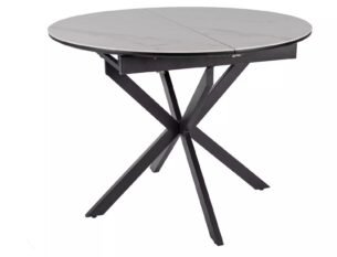 Masa dining rotunda extensibila GASTON, alb mat cu efect de marmura, ceramica/metal, 100/135x100x76 cm - imagine 2