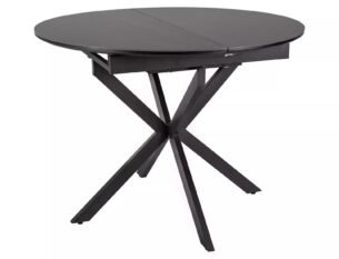 Masa dining rotunda extensibila GASTON, negru mat cu efect de marmura, ceramica/metal, 100/135x100x76 cm - imagine 2