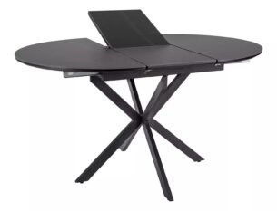 Masa dining rotunda extensibila GASTON, negru mat cu efect de marmura, ceramica/metal, 100/135x100x76 cm - imagine 4