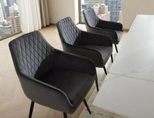 Scaun dining rotativ MARLO VELVET, arcuri POCKET in sezut, negru - Bluvel 19, stofa catifelata/metal, 55x45x88 cm - imagine 2