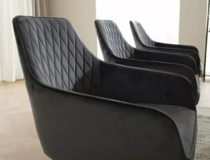 Scaun dining rotativ MARLO VELVET, arcuri POCKET in sezut, negru - Bluvel 19, stofa catifelata/metal, 55x45x88 cm - imagine 4