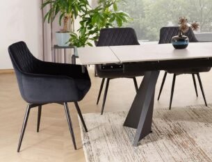 Scaun dining rotativ MARLO VELVET, arcuri POCKET in sezut, negru - Bluvel 19, stofa catifelata/metal, 55x45x88 cm - imagine 5