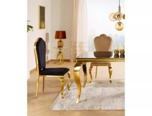 Scaun dining QUEEN Velvet, negru/auriu, stofa catifelata/metal, 53x59x111 cm - imagine 2