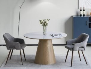 Masa dining rotunda ANGEL, ceramica, alb/stejar, 120x75 cm - imagine 2