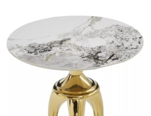 Masuta cafea SNAKE, alb cu efect de marmura/auriu, ceramica/metal, 48x55 cm - imagine 2