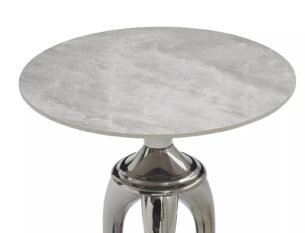 Masuta cafea SNAKE, alb cu efect de marmura/argintiu, ceramica/metal, 48x55 cm - imagine 2