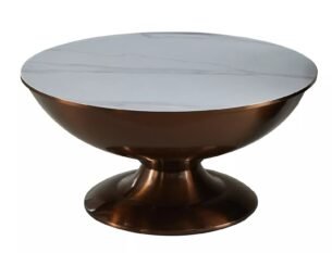 Set 2 masute cafea SALSA, alb cu efect de marmura/cupru, ceramica/metal - imagine 2