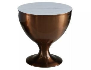 Set 2 masute cafea SALSA, alb cu efect de marmura/cupru, ceramica/metal - imagine 3