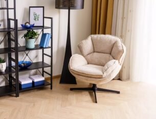 Fotoliu rotativ BETTY, bej tap. 241/negru, stofa clasica/metal, 73x87x83 cm - imagine 2