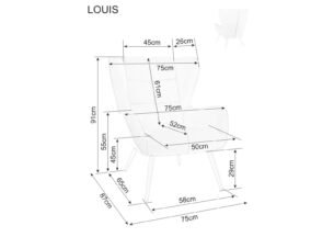 Fotoliu LOUIS VELVET, stofa catifelata bej - Bluvel 28, 75x87x91 cm - imagine 3