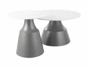 Set 2 masute cafea ITAKA, alb/gri, ceramica/metal