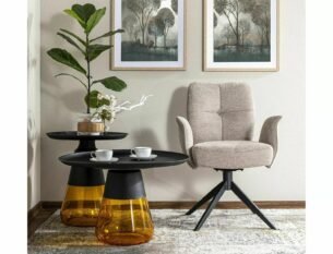 Masuta cafea TIFFANY B BLACK, portocaliu/negru, metal/sticla, 70x43 cm - imagine 2