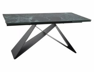 Masa extensibila dining WESTIN Verde Alpi, negru cu efect de marmura/negru, sticla/ceramica italiana/metal, 160-240x90x77 cm - imagine 4