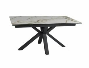 Masa extensibila dining COLUMBUS, alb cu efect de marmura/negru, sticla/ceramica/metal, 160/240x90x76 cm - imagine 5