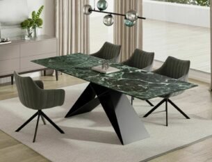 Masa extensibila dining WESTIN Verde Alpi, negru cu efect de marmura/negru, sticla/ceramica italiana/metal, 160-240x90x77 cm - imagine 3