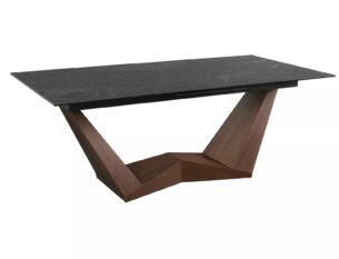 Masa extensibila dining BONUCCI, negru cu efect de marmura/nuc, ceramica+stcila/furnir, 200/250x98x76 cm - imagine 4