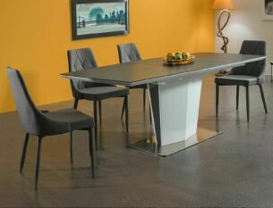 Scaun tapitat TRIX Velvet, gri/negru, stofa catifelata/metal, 49x47x89 cm - imagine 2