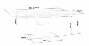 Masa extensibila dining SATURN II, alb cu efect de marmura, 160/210x90x76 cm - imagine 6