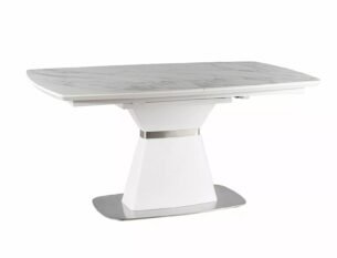 Masa extensibila dining SATURN II, alb cu efect de marmura, 160/210x90x76 cm