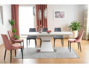 Masa extensibila dining SATURN II, alb cu efect de marmura, 160/210x90x76 cm - imagine 3