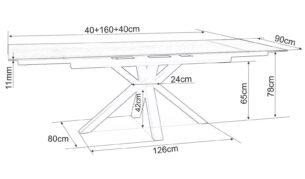 Masa extensibila dining COLUMBUS, alb cu efect de marmura/negru, sticla/ceramica/metal, 160/240x90x76 cm - imagine 7