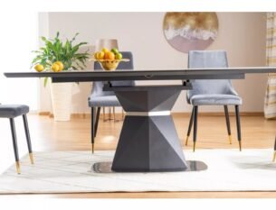Masa extensibila dining CORTEZ, gri cu efect de marmura/gri antracit, 160/210x90x76 cm - imagine 2