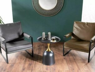 Masuta cafea LIBRA, negru/auriu, metal, 51x61 cm - imagine 3