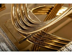 Masa dining HERMES, alb cu efect de marmura/auriu, ceramica/metal, 160x90x75 cm - imagine 4