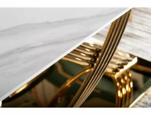 Masa dining HERMES, alb cu efect de marmura/auriu, ceramica/metal, 160x90x75 cm - imagine 3