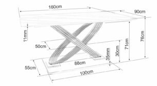 Masa dining HERMES, alb cu efect de marmura/auriu, ceramica/metal, 160x90x75 cm - imagine 5