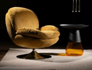 Fotoliu rotativ BRIGITTE, stofa clasica galben - Brego 68, 77x87x83 cm - imagine 2