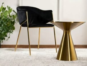 Masuta cafea ARIES, alb lucios/auriu, ceramica/metal, 50x53 cm - imagine 2