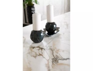 Masa extensibila dining COLUMBUS, alb cu efect de marmura/negru, sticla/ceramica/metal, 160/240x90x76 cm - imagine 4