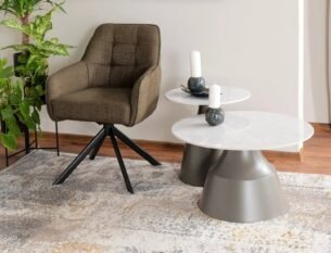 Set 2 masute cafea ITAKA, alb/gri, ceramica/metal - imagine 2