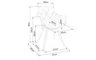 Scaun dining rotativ MANGO Velvet, gri/negru, stofa catifelata/metal, 57x45x83 cm - imagine 2