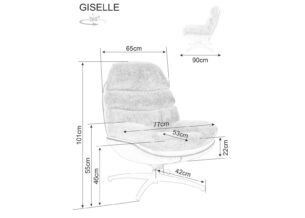 Fotoliu rotativ GISELLE, bej, stofa clasica Tap. 241/piele ecologica Tap. 237/metal, 77x90x101 cm - imagine 3