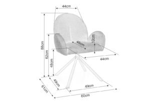 Scaun dining rotativ PLANET Raven, gri/negru, stofa clasica/metal, 60x61x88 cm - imagine 2