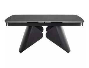 Masa extensibila dining ARMANDO, negru cu efect de marmura, ceramica/metal, 160/240x90x76 cm - imagine 3
