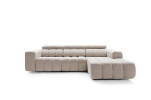 Colțar modular ZURIA cu tetiere reglabile, cusături verticale, 288x188 cm, dreapta