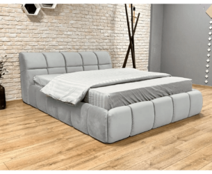 Pat tapițat JENNY 160x200, material catifea, somieră metalică rabatabilă, spațiu depozitare, seria LUX