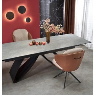 Masa extensibila LIBEREC, blat ceramic, 180-260x90x76 cm, negru/gri deschis - imagine 3