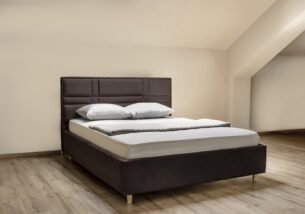 Pat tapițat MARIA 180x200, material stofă texturată, somieră metalică rabatabilă, spațiu depozitare, seria MODERN