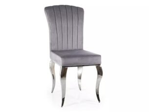 Scaun dining PRINCE Velvet, gri/crom, stofa catifelata tap. 195/metal, 46x44x100 cm