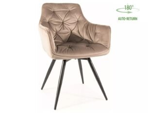 Scaun dining rotaitv MANGO Velvet, bej/negru, stofa catifelata/metal, 57x45x83 cm