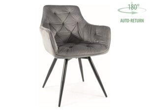 Scaun dining rotativ MANGO Velvet, gri/negru, stofa catifelata/metal, 57x45x83 cm