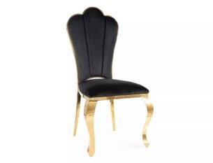 Scaun dining QUEEN Velvet, negru/auriu, stofa catifelata/metal, 53x59x111 cm